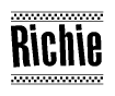 The clipart image displays the text Richie in a bold, stylized font. It is enclosed in a rectangular border with a checkerboard pattern running below and above the text, similar to a finish line in racing. 