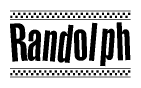 The clipart image displays the text Randolph in a bold, stylized font. It is enclosed in a rectangular border with a checkerboard pattern running below and above the text, similar to a finish line in racing. 