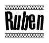The clipart image displays the text Ruben in a bold, stylized font. It is enclosed in a rectangular border with a checkerboard pattern running below and above the text, similar to a finish line in racing. 