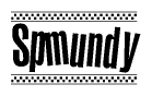 The clipart image displays the text Spmundy in a bold, stylized font. It is enclosed in a rectangular border with a checkerboard pattern running below and above the text, similar to a finish line in racing. 