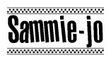 The clipart image displays the text Sammie-jo in a bold, stylized font. It is enclosed in a rectangular border with a checkerboard pattern running below and above the text, similar to a finish line in racing. 