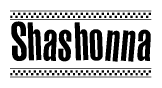 The clipart image displays the text Shashonna in a bold, stylized font. It is enclosed in a rectangular border with a checkerboard pattern running below and above the text, similar to a finish line in racing. 