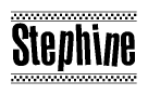 The image contains the text Stephine in a bold, stylized font, with a checkered flag pattern bordering the top and bottom of the text.