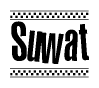 The image contains the text Suwat in a bold, stylized font, with a checkered flag pattern bordering the top and bottom of the text.