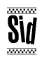 The image contains the text Sid in a bold, stylized font, with a checkered flag pattern bordering the top and bottom of the text.