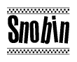 The image contains the text Snobin in a bold, stylized font, with a checkered flag pattern bordering the top and bottom of the text.
