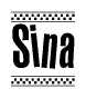 The image contains the text Sina in a bold, stylized font, with a checkered flag pattern bordering the top and bottom of the text.