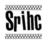 The image is a black and white clipart of the text Srihc in a bold, italicized font. The text is bordered by a dotted line on the top and bottom, and there are checkered flags positioned at both ends of the text, usually associated with racing or finishing lines.