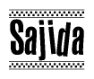 The clipart image displays the text Sajida in a bold, stylized font. It is enclosed in a rectangular border with a checkerboard pattern running below and above the text, similar to a finish line in racing. 