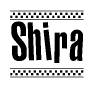 The clipart image displays the text Shira in a bold, stylized font. It is enclosed in a rectangular border with a checkerboard pattern running below and above the text, similar to a finish line in racing. 