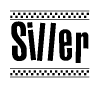 The image contains the text Siller in a bold, stylized font, with a checkered flag pattern bordering the top and bottom of the text.