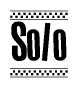 The clipart image displays the text Solo in a bold, stylized font. It is enclosed in a rectangular border with a checkerboard pattern running below and above the text, similar to a finish line in racing. 