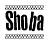 The clipart image displays the text Shoba in a bold, stylized font. It is enclosed in a rectangular border with a checkerboard pattern running below and above the text, similar to a finish line in racing. 