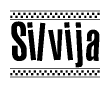 The clipart image displays the text Silvija in a bold, stylized font. It is enclosed in a rectangular border with a checkerboard pattern running below and above the text, similar to a finish line in racing. 