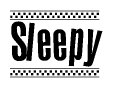 The clipart image displays the text Sleepy in a bold, stylized font. It is enclosed in a rectangular border with a checkerboard pattern running below and above the text, similar to a finish line in racing. 
