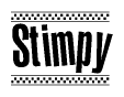 The image contains the text Stimpy in a bold, stylized font, with a checkered flag pattern bordering the top and bottom of the text.