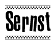 The clipart image displays the text Sernst in a bold, stylized font. It is enclosed in a rectangular border with a checkerboard pattern running below and above the text, similar to a finish line in racing. 