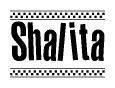 The clipart image displays the text Shalita in a bold, stylized font. It is enclosed in a rectangular border with a checkerboard pattern running below and above the text, similar to a finish line in racing. 
