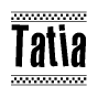 The image contains the text Tatia in a bold, stylized font, with a checkered flag pattern bordering the top and bottom of the text.
