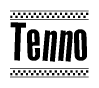 The image contains the text Tenno in a bold, stylized font, with a checkered flag pattern bordering the top and bottom of the text.