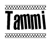 The image contains the text Tammi in a bold, stylized font, with a checkered flag pattern bordering the top and bottom of the text.