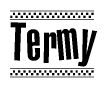 The clipart image displays the text Termy in a bold, stylized font. It is enclosed in a rectangular border with a checkerboard pattern running below and above the text, similar to a finish line in racing. 