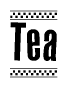 The clipart image displays the text Tea in a bold, stylized font. It is enclosed in a rectangular border with a checkerboard pattern running below and above the text, similar to a finish line in racing. 