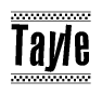 The clipart image displays the text Tayle in a bold, stylized font. It is enclosed in a rectangular border with a checkerboard pattern running below and above the text, similar to a finish line in racing. 