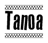 The clipart image displays the text Tanoa in a bold, stylized font. It is enclosed in a rectangular border with a checkerboard pattern running below and above the text, similar to a finish line in racing. 