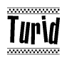 The image contains the text Turid in a bold, stylized font, with a checkered flag pattern bordering the top and bottom of the text.