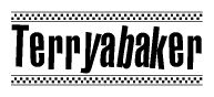 The image contains the text Terryabaker in a bold, stylized font, with a checkered flag pattern bordering the top and bottom of the text.