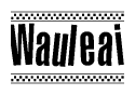 The clipart image displays the text Wauleai in a bold, stylized font. It is enclosed in a rectangular border with a checkerboard pattern running below and above the text, similar to a finish line in racing. 