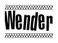 The clipart image displays the text Wender in a bold, stylized font. It is enclosed in a rectangular border with a checkerboard pattern running below and above the text, similar to a finish line in racing. 