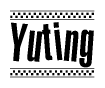 The image contains the text Yuting in a bold, stylized font, with a checkered flag pattern bordering the top and bottom of the text.