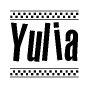The image contains the text Yulia in a bold, stylized font, with a checkered flag pattern bordering the top and bottom of the text.