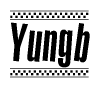 The clipart image displays the text Yungb in a bold, stylized font. It is enclosed in a rectangular border with a checkerboard pattern running below and above the text, similar to a finish line in racing. 