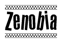 The image contains the text Zenobia in a bold, stylized font, with a checkered flag pattern bordering the top and bottom of the text.