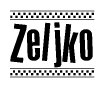 The image contains the text Zeljko in a bold, stylized font, with a checkered flag pattern bordering the top and bottom of the text.