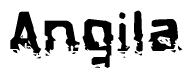This nametag says Angila, and has a static looking effect at the bottom of the words. The words are in a stylized font.