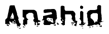 This nametag says Anahid, and has a static looking effect at the bottom of the words. The words are in a stylized font.