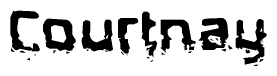 This nametag says Courtnay, and has a static looking effect at the bottom of the words. The words are in a stylized font.