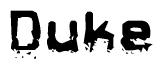 The image contains the word Duke in a stylized font with a static looking effect at the bottom of the words