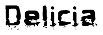 The image contains the word Delicia in a stylized font with a static looking effect at the bottom of the words