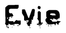 The image contains the word Evie in a stylized font with a static looking effect at the bottom of the words