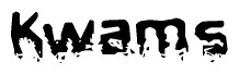 The image contains the word Kwams in a stylized font with a static looking effect at the bottom of the words