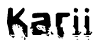 This nametag says Karii, and has a static looking effect at the bottom of the words. The words are in a stylized font.