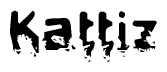 This nametag says Kattiz, and has a static looking effect at the bottom of the words. The words are in a stylized font.