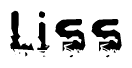 This nametag says Liss, and has a static looking effect at the bottom of the words. The words are in a stylized font.
