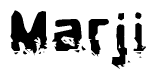 This nametag says Marji, and has a static looking effect at the bottom of the words. The words are in a stylized font.