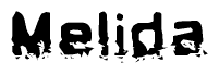 The image contains the word Melida in a stylized font with a static looking effect at the bottom of the words